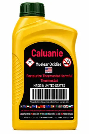 Caluanie Muelear Oxidize 1 liter yellow industrial chemical bottle with dark green cap