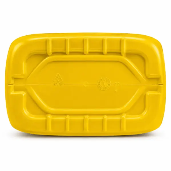 Bottom view of yellow Caluanie Muelear Oxidize 5L industrial chemical container