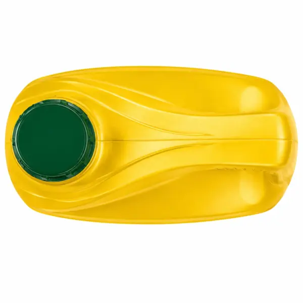 Top view of Caluanie Muelear Oxidize 5L yellow industrial chemical container with dark green cap