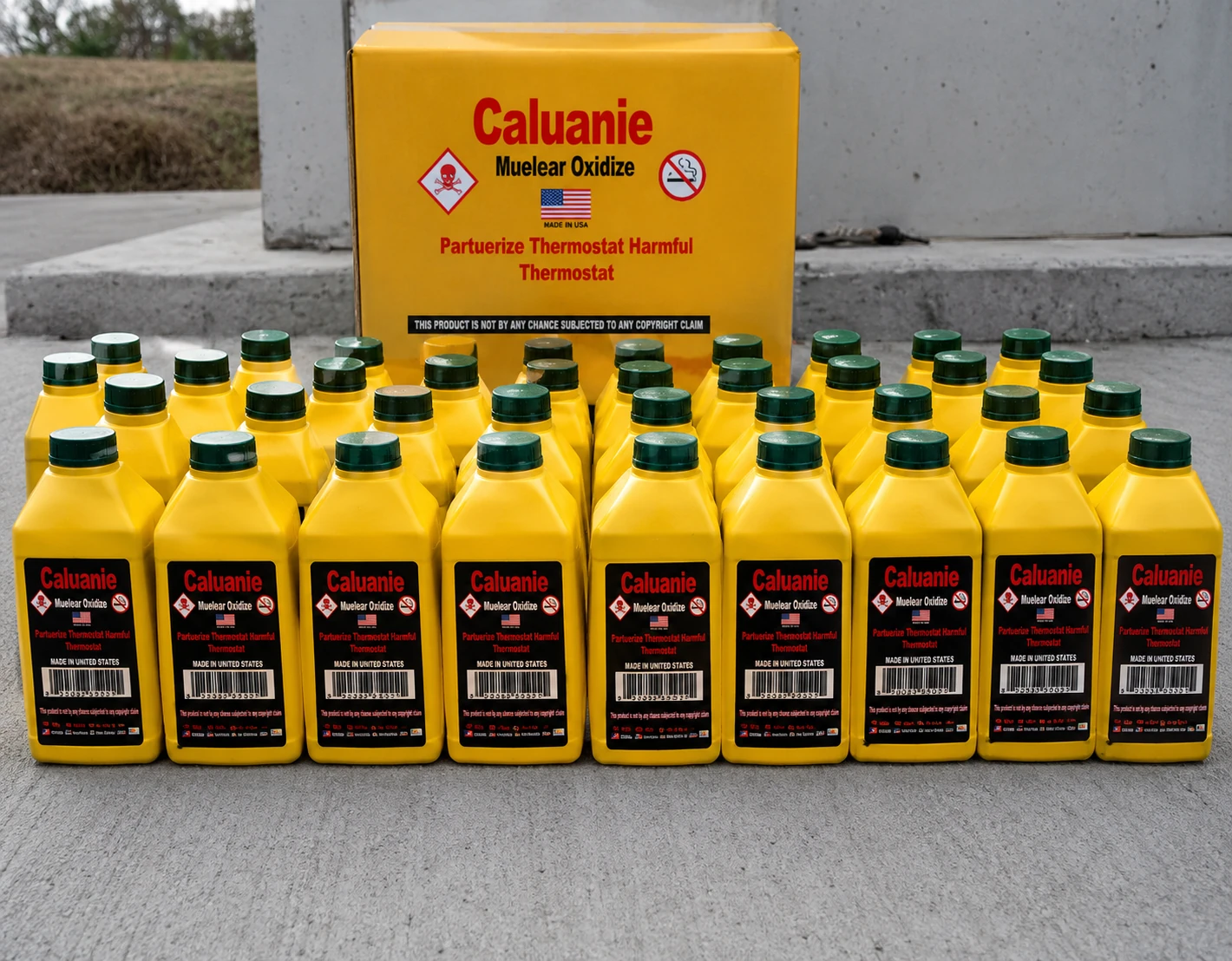 Wholesale bulk supply of Caluanie Muelear Oxidize yellow bottles with dark green caps and branded carton